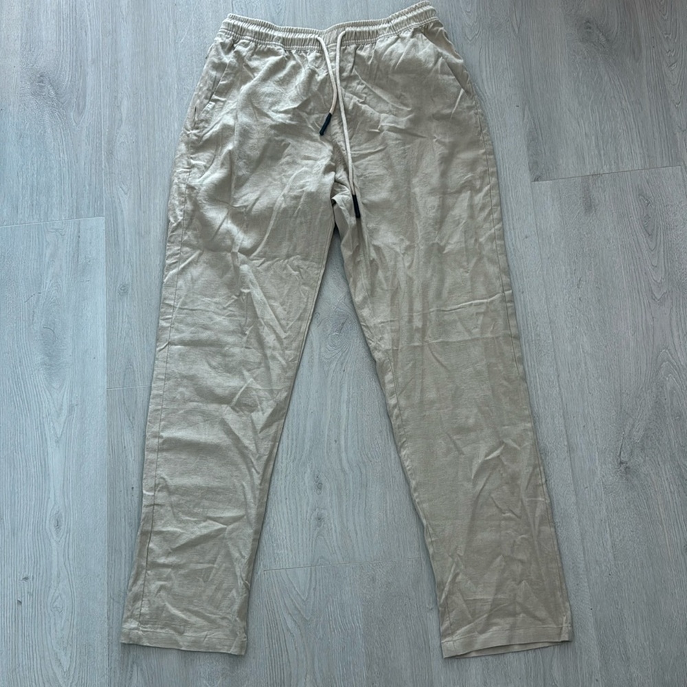 OAS BEIGE LINEN LONG PANT, Size M